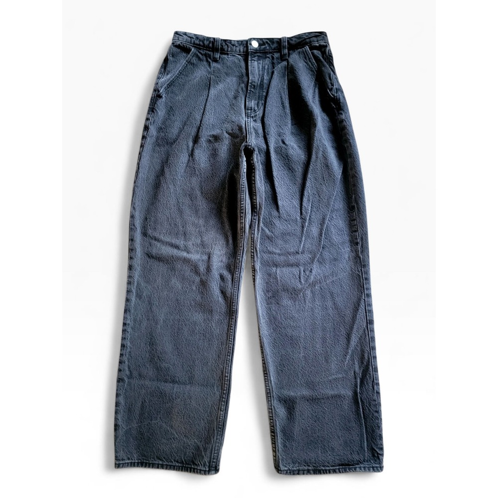 A&F Curve Love The Loose High Rise Baggy Jeans Black Cropped Pleated 29